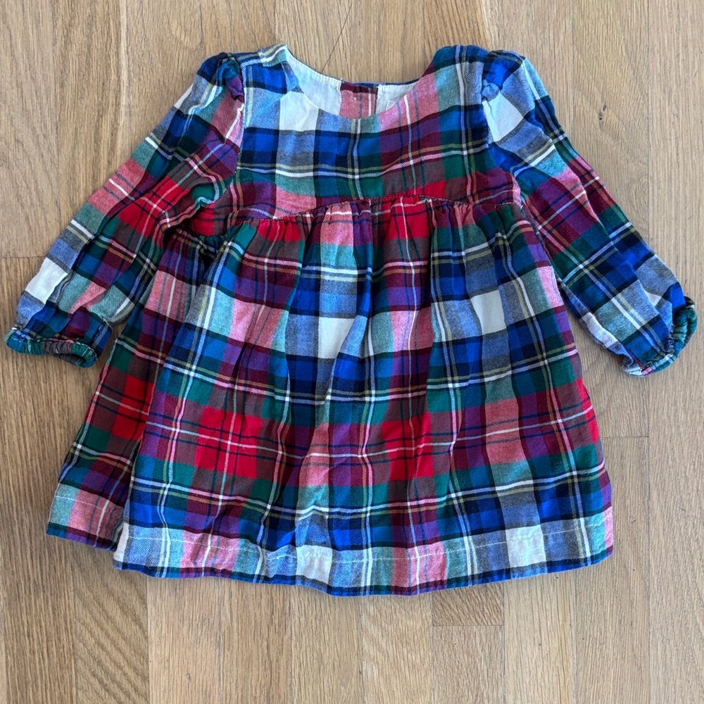 Baby Girl 9–12M Plaid Dress | Holiday Red Blue | Gap Long Sleeve